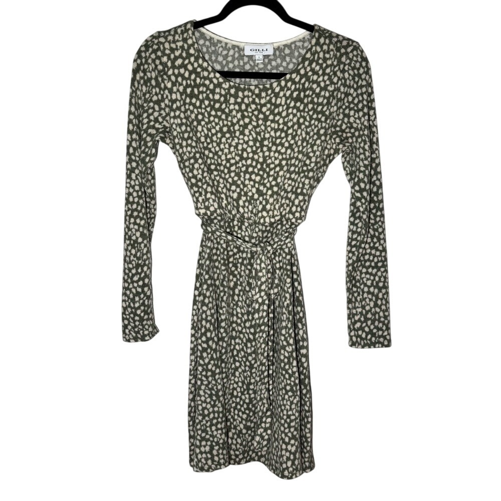 Gilli Green White Fit and Flare Long Sleeve Dress